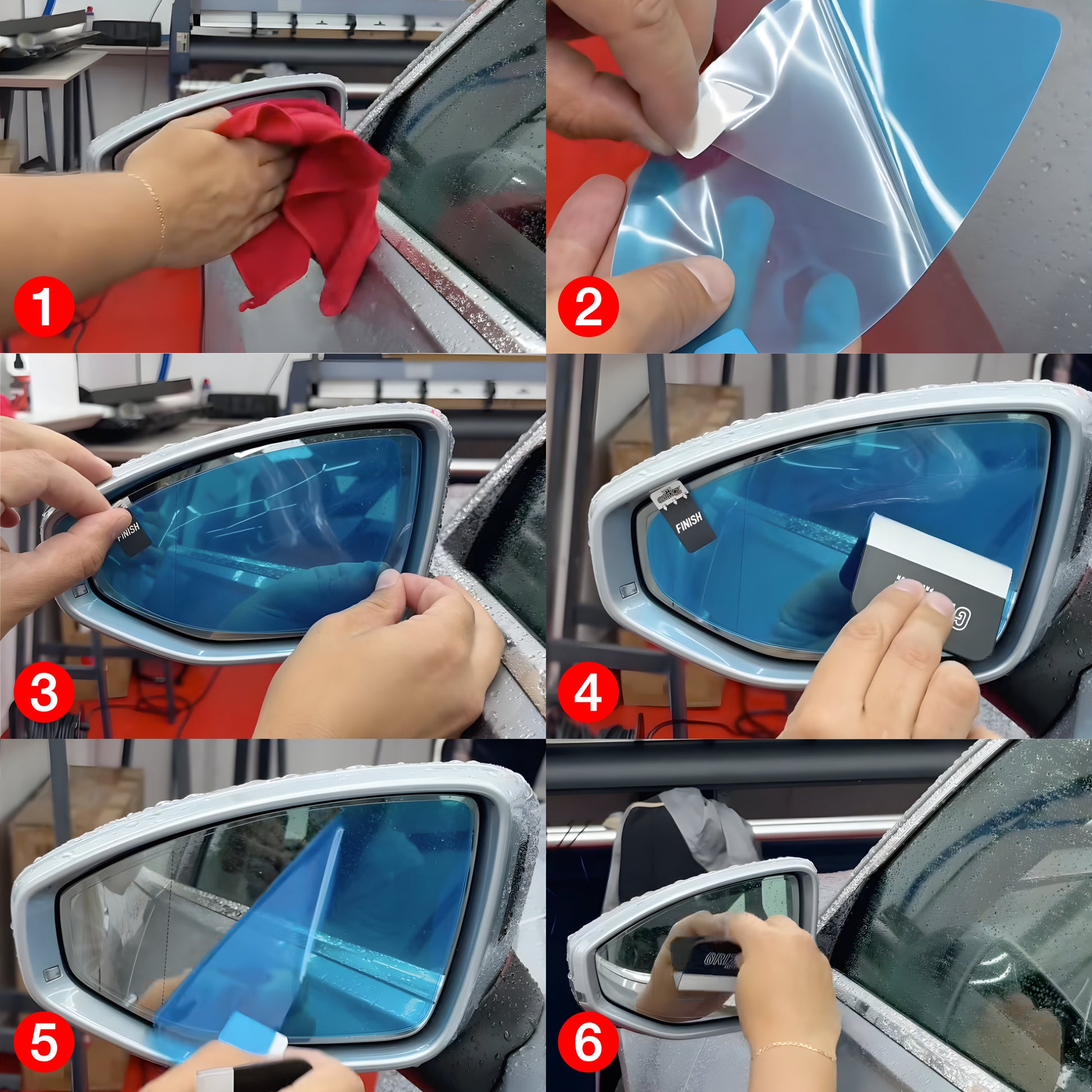 Rain protection film for exterior mirrors easy to instal