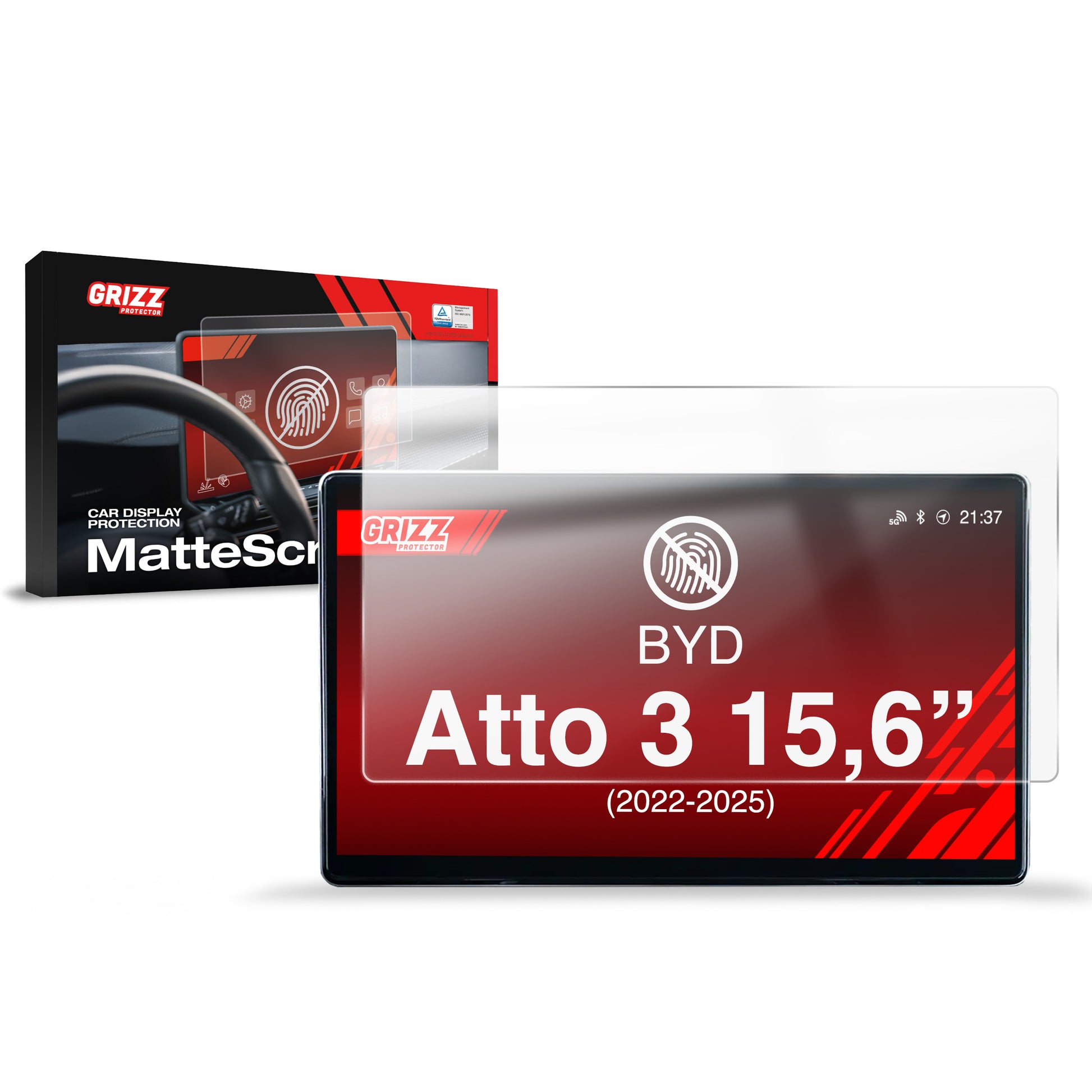 GrizzProtector Matt Displayschutzfolie für BYD Atto 3 15,6" (2022-2025), Anti-Fingerprint, inkl. Verpackung.