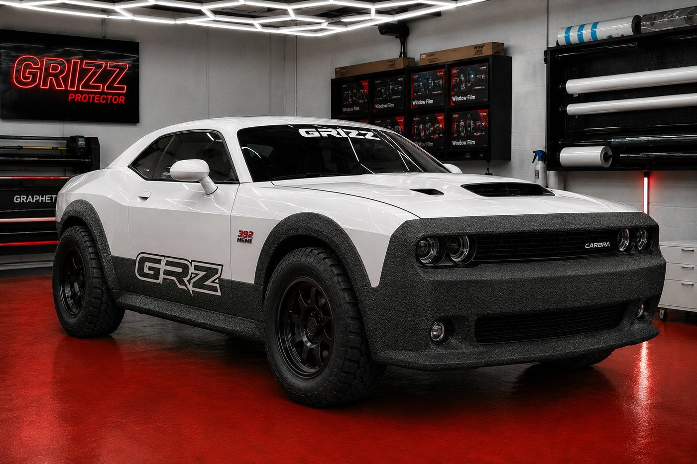 GRIZZ Heavy Duty — Dodge Challenger in the garage