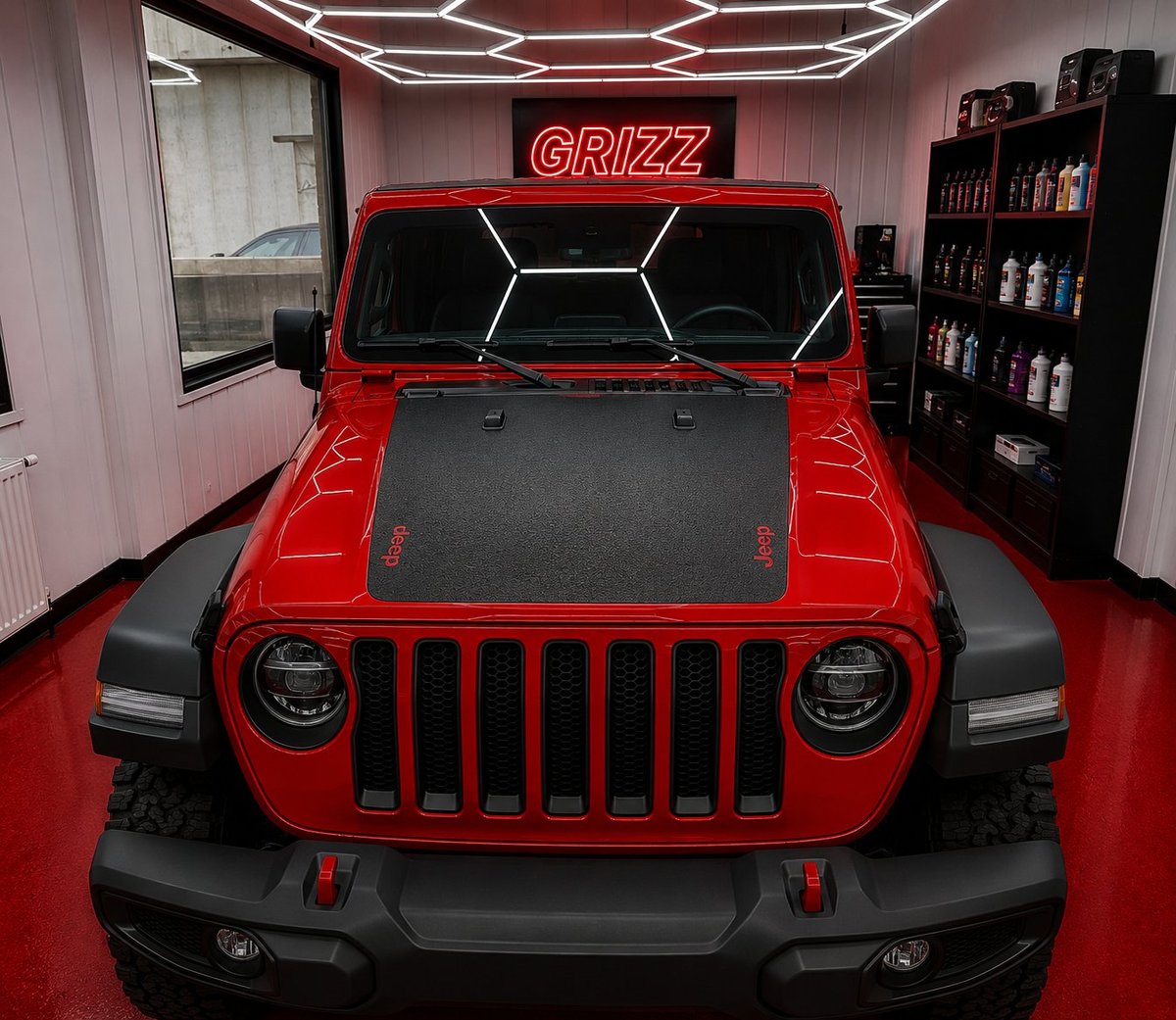 Red Jeep Wrangler — Heavy Duty Black